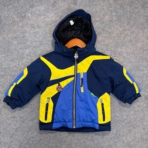 Obermeyer Kids Snow Ski Jacket Youth size 2 Puffer Coat Blue Yellow‎ Insulated